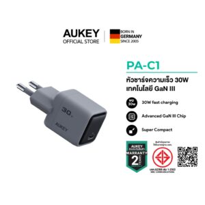 [สำหรับ iPhone 17] AUKEY PA-C1 หัวชาร์จเร็ว Comet Series PD 30W Wallcharge with Gan III