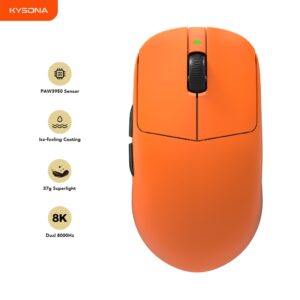 KYSONA Mercury Ultra เมาส์เกมมิ่งน้ำหนักเบาพิเศษ 41g ไร้สาย Dual-8K เซนเซอร์ PAW3950 สูงสุด 30000 DPI เคลือบผิวสัมผัสเย็น ดีไซน์ตามหลักสรีระ รองรับการเชื่อมต่อแบบ Tri-Mode: Wired+2.4G+BT KYSONA Mercury Ultra เมาส์เกมมิ่งน้ำหนักเบาพิเศษ 41g ไร้สาย Dual-8K เซนเซอร์ PAW3950 สูงสุด 30000 DPI เคลือบผิวสัมผัสเย็น ดีไซน์ตามหลักสรีระ รองรับการเชื่อมต่อแบบ Tri-Mode: Wired+2.4G+BT