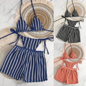 ชุดว่ายน้ำบิกินี่ ชุดว่ายน้ำ3ชิ้น bikini set ผ้าถักลายทาง ไปเที่ยวชายหาด ใหม่#1222 ชุดว่ายน้ำบิกินี่ ชุดว่ายน้ำ3ชิ้น bikini set ผ้าถักลายทาง ไปเที่ยวชายหาด ใหม่#1222