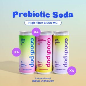Goodi Pop โซดาพรีไบโอติก (Prebiotic Soda) Variety Pack 12 | ครบ 3 รส (4+4+4) | 8,000mg Chicory Inulin | 0 Sugar Added