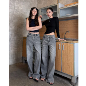ยีนส์ Nammon Jeans BA04 กางเกงยีนส์กระบอกใหญ่เทาฟอก (Monster) – ผ้าไม่ยืด